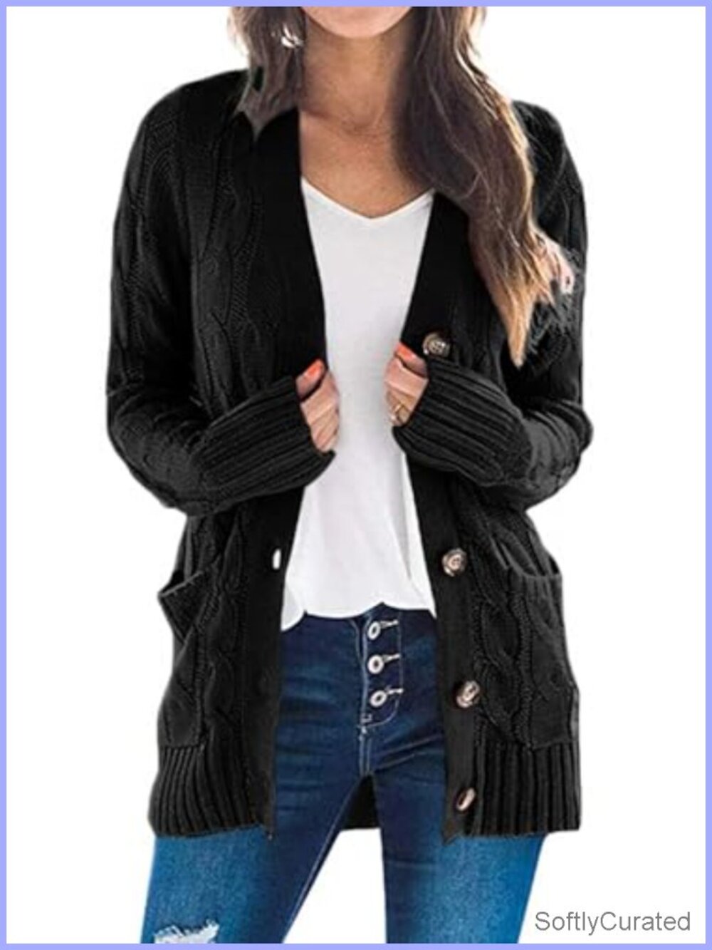 Chunky Cable Knit Cardigan Button Down Long Sleeve Sweater